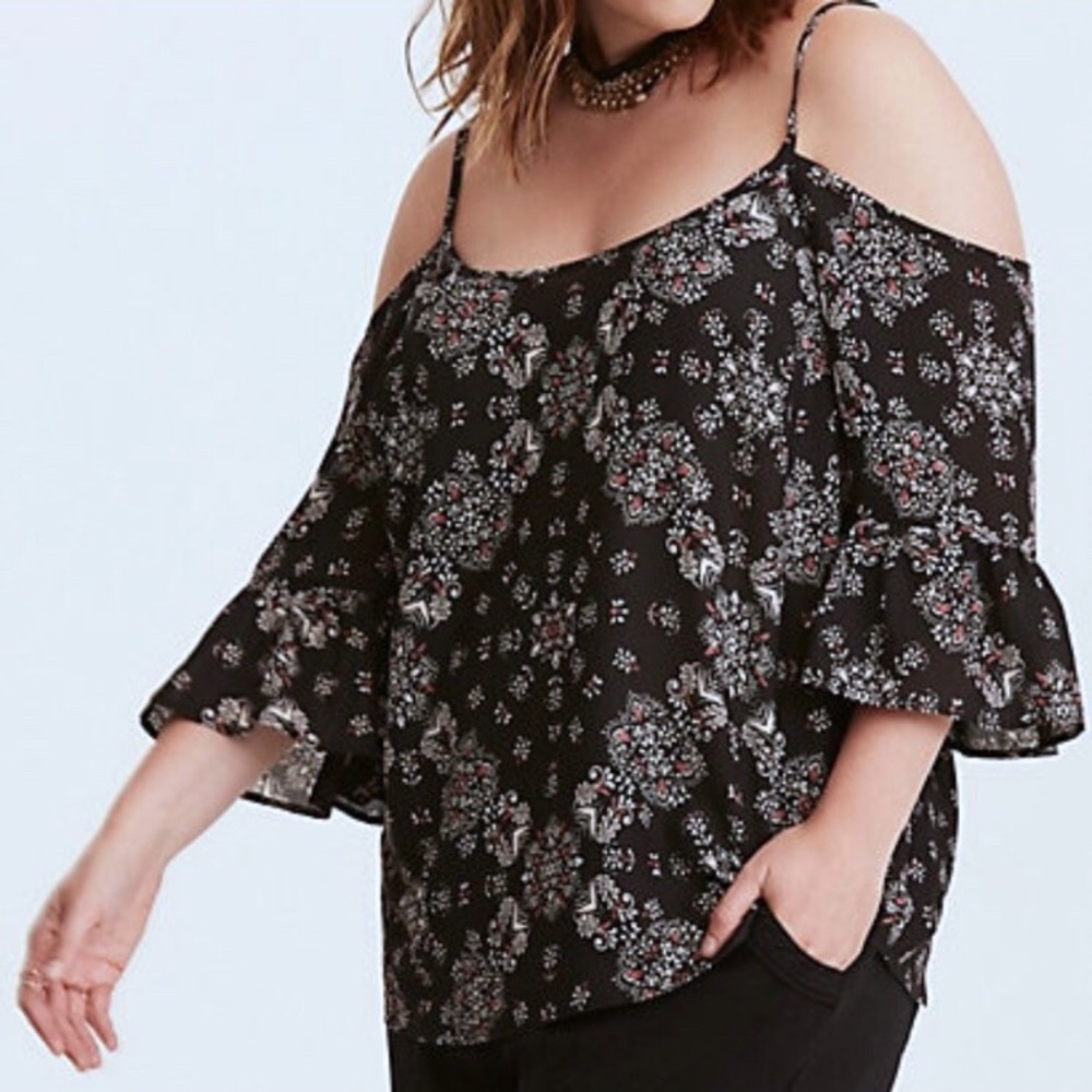 Torrid Black Strappy Cold Shoulder Blouse
